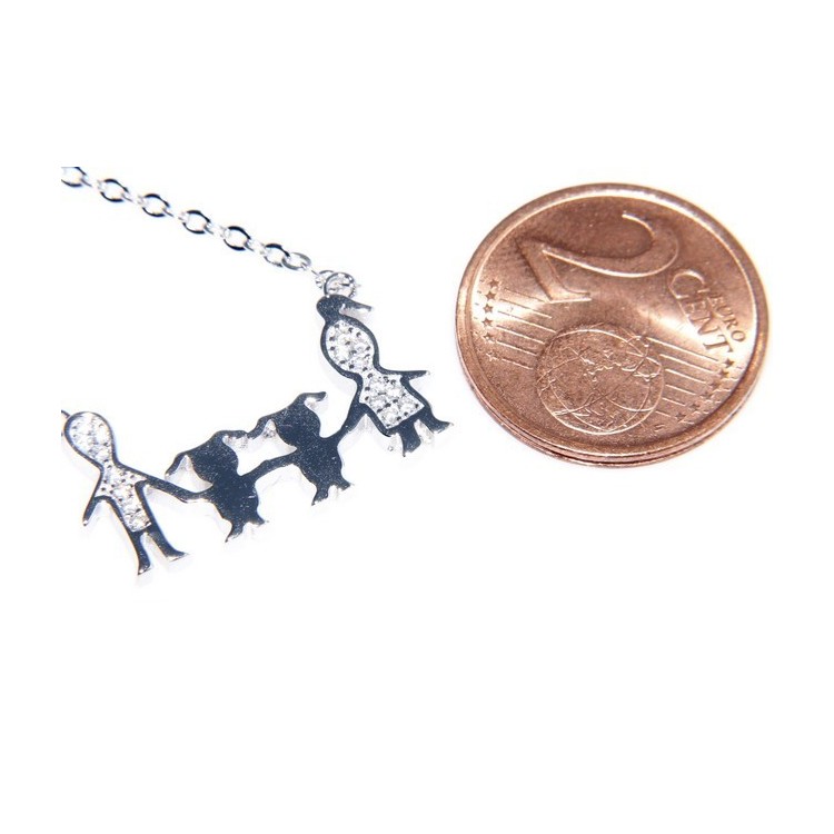 NSA|Argento 925 : Collana Collier donna pendente centrale famiglia con 2 bambine femmine