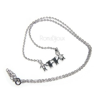 NSA|Argento 925 : Collana Collier donna pendente centrale famiglia con 2 bambine femmine