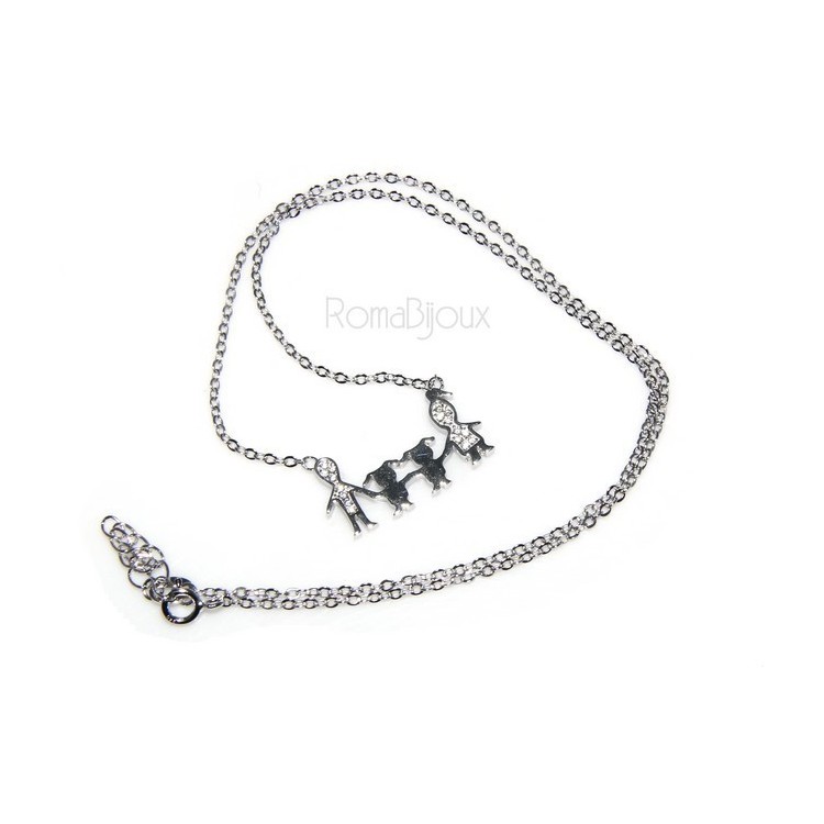 NSA|Argento 925 : Collana Collier donna pendente centrale famiglia con 2 bambine femmine