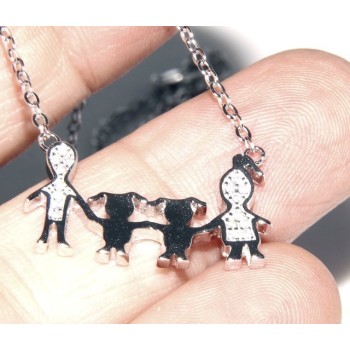 NSA|Argento 925 : Collana Collier donna pendente centrale famiglia con 2 bambine femmine
