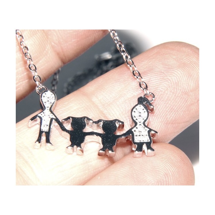 NSA|Argento 925 : Collana Collier donna pendente centrale famiglia con 2 bambine femmine