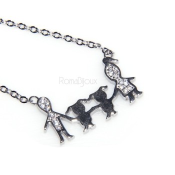 NSA|925: Collier Necklace with central pendant family with 2 Girls