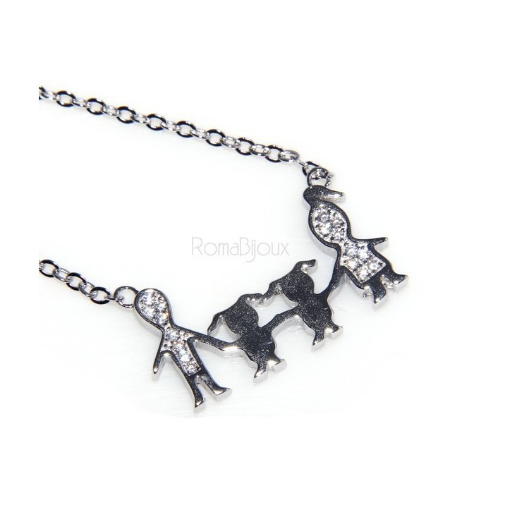 NSA|Argento 925 : Collana Collier donna pendente centrale famiglia con 2 bambine femmine