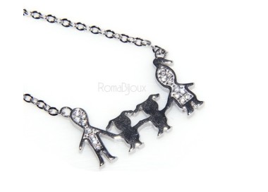 NSA|Argento 925 : Collana Collier donna pendente centrale famiglia con 2 bambine femmine