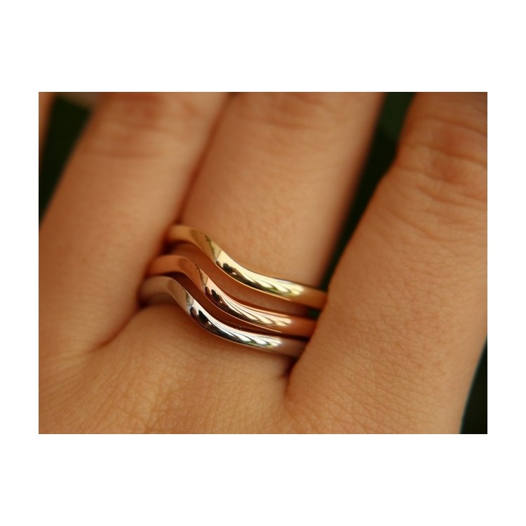 NSA|925 Italian: ring 3 colors yellow white gold pink waves fusion glossy