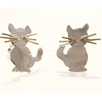 NSA|argento 925 : orecchini GATTO gattini donna HAND MADE Massiccio argento 925 baffi lam oro