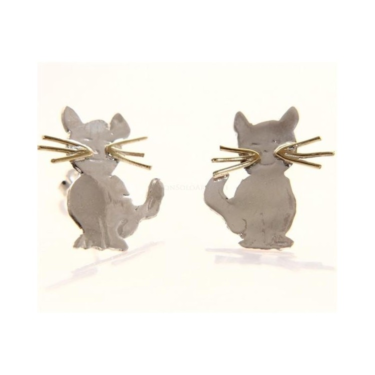 NSA|argento 925 : orecchini GATTO gattini donna HAND MADE Massiccio argento 925 baffi lam oro