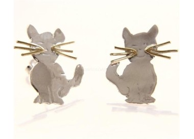 NSA|argento 925 : orecchini GATTO gattini donna HAND MADE Massiccio argento 925 baffi lam oro