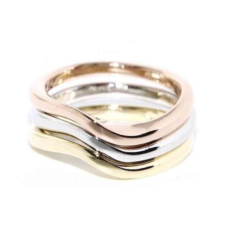 NSA|Argento 925 Italiano : anello 3 colori onde oro bianco giallo rosa fusione lucida