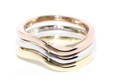 NSA|Argento 925 Italiano : anello 3 colori onde oro bianco giallo rosa fusione lucida