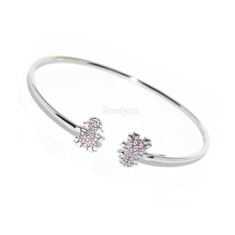 NSA|ARGENTO 925 : Bracciale donna schiava aperto bambina zirconi naturali rosa brillante