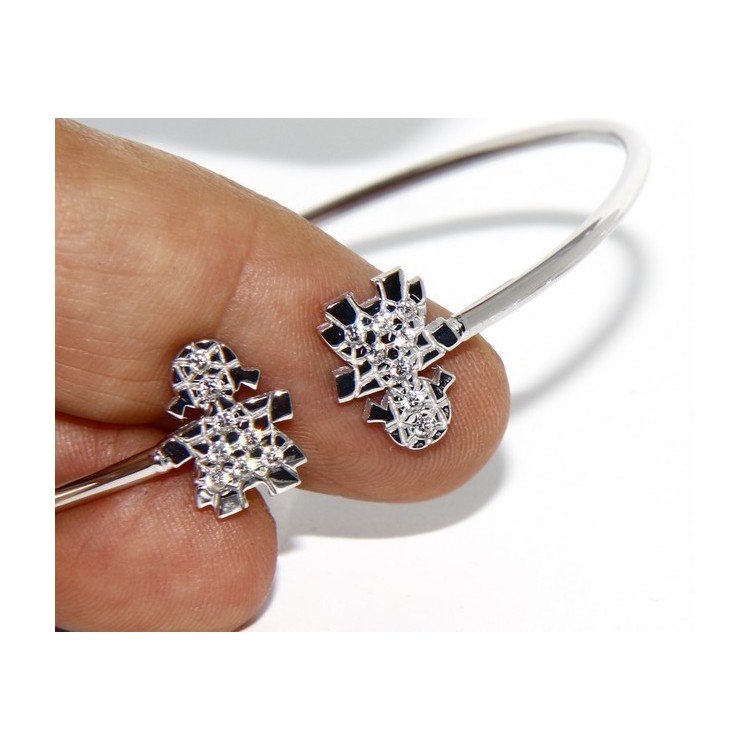 NSA|ARGENTO 925 : Bracciale donna schiava aperto bambina zirconi naturali bianchi brillanti