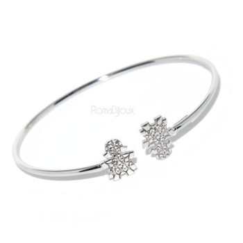 NSA|ARGENTO 925 : Bracciale donna schiava aperto bambina zirconi naturali bianchi brillanti