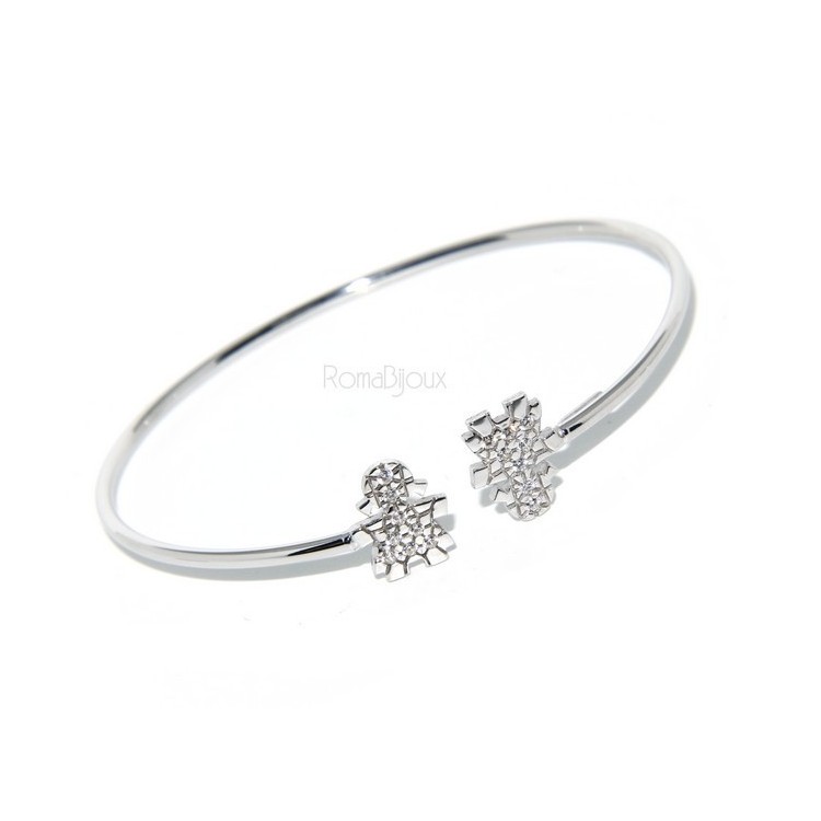 NSA|ARGENTO 925 : Bracciale donna schiava aperto bambina zirconi naturali bianchi brillanti