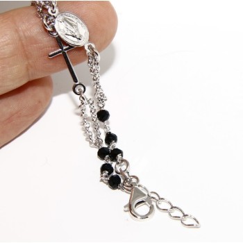 NSA|Rosary bracelet male female 925 silver Madonna image, cross and black crystal 17.00 19.50