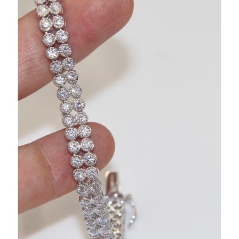 NSA|Argento 925 : Bracciale Tennis Con Zirconi bianchi cipollino 2,5 mm doppia corona 18 cm