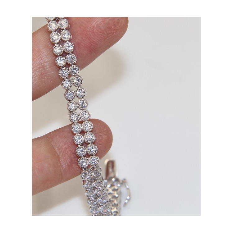 NSA|Argento 925 : Bracciale Tennis Con Zirconi bianchi cipollino 2,5 mm doppia corona 18 cm
