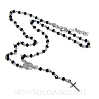 NSA|Rosary necklace man 925 With 3.0 / 3.5mm black crystal cross and madonna 44 + 5