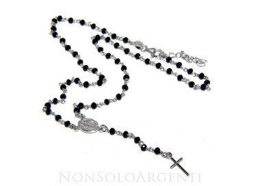 NSA|Rosary necklace man 925 With 3.0 / 3.5mm black crystal cross and madonna 44 + 5