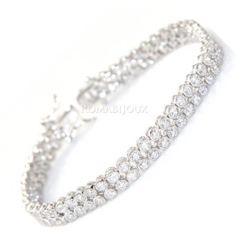 NSA|Argento 925 : Bracciale Tennis Con Zirconi bianchi cipollino 2,5 mm doppia corona 18 cm