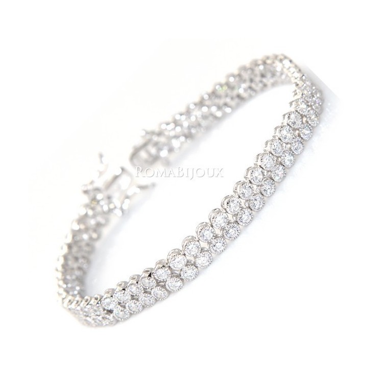 NSA|Argento 925 : Bracciale Tennis Con Zirconi bianchi cipollino 2,5 mm doppia corona 18 cm