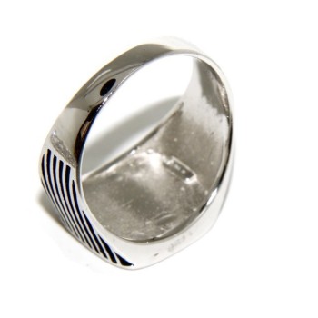 NSA|Anello Argento 925 da uomo a scudo chevalier quadrato faux onice rigato