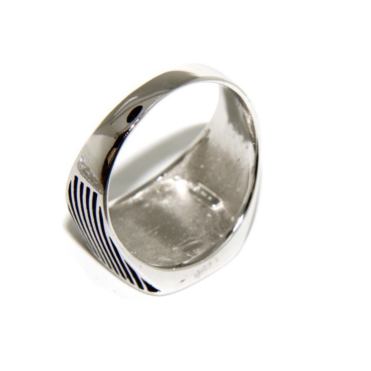 NSA|Ring 925 sterling silver men's shield chevalier square striped faux onyx