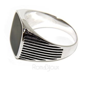 NSA|Anello Argento 925 da uomo a scudo chevalier quadrato faux onice rigato