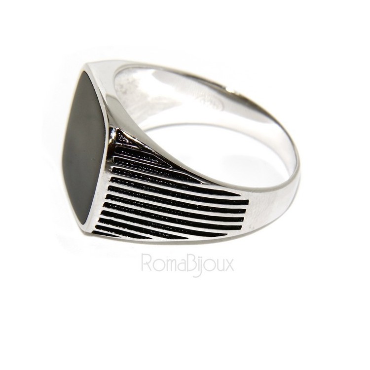 NSA|Anello Argento 925 da uomo a scudo chevalier quadrato faux onice rigato