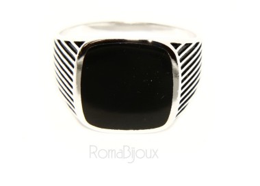 NSA|Anello Argento 925 da uomo a scudo chevalier quadrato faux onice rigato