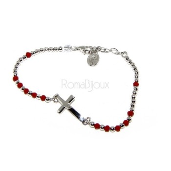 NSA|Bracelet rosary man in Silver 925 with Madonna picture, convex cross and red crystal. Mis from 17.00 to 20.00