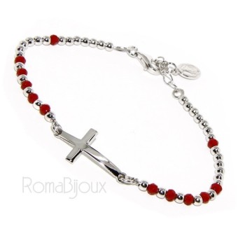 NSA|Bracelet rosary man in Silver 925 with Madonna picture, convex cross and red crystal. Mis from 17.00 to 20.00