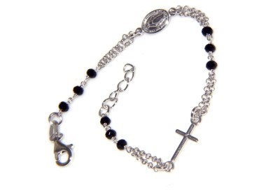 NSA|Bracciale rosario Argento 925 madonna miracolosa , croce e cristallo nero 16,50 19,00
