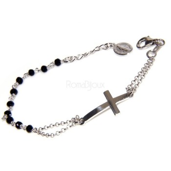 NSA|Rosary bracelet male female 925 silver image Madonna, convex cross and black crystal. mis 17.50