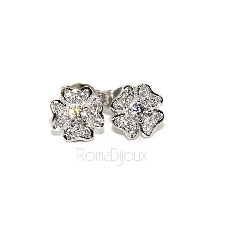 NSA|925: Women's earrings clover pave 'of white cubic zirconia microsetting