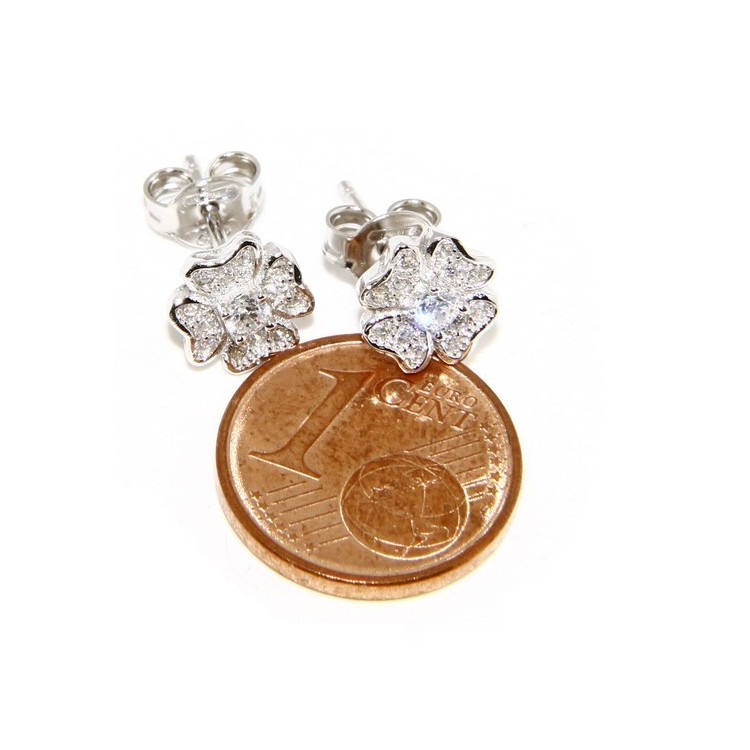 NSA|Argento 925 : orecchini donna stud quadrifoglio  pave' di zirconi bianchi microsetting