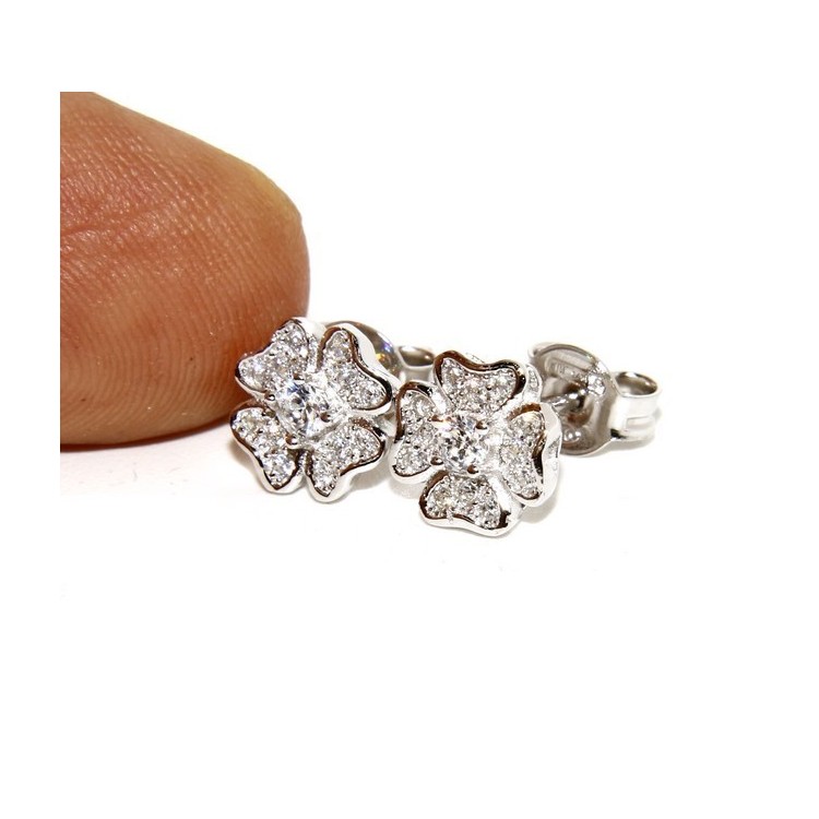 NSA|925: Women's earrings clover pave 'of white cubic zirconia microsetting