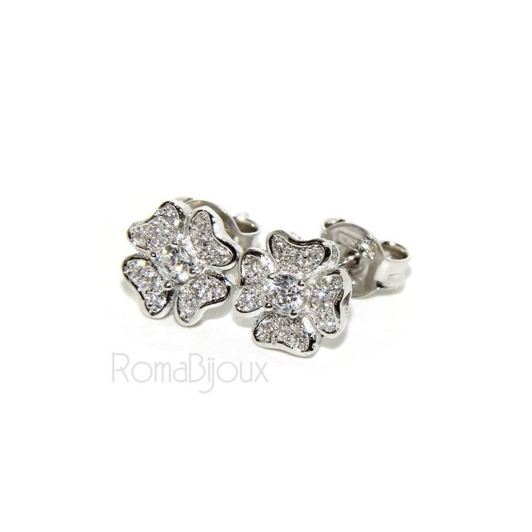 NSA|925: Women's earrings clover pave 'of white cubic zirconia microsetting
