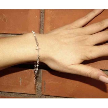 NSA|NALBORI Bracciale rosario uomo donna in Argento 925 madonna miracolosa , croce e perline bianche 16,50 19,50