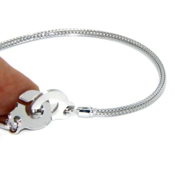 NSA|Argento 925 : bracciale o collana donna uomo fox tail cavetto con manette dell'amore