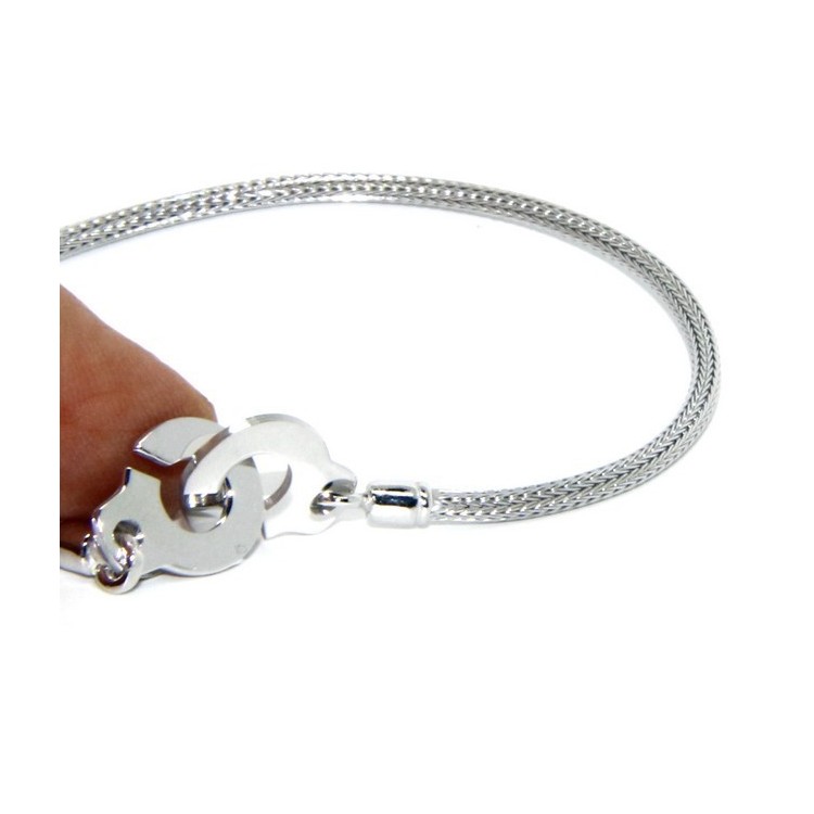 NSA|Argento 925 : bracciale o collana donna uomo fox tail cavetto con manette dell'amore