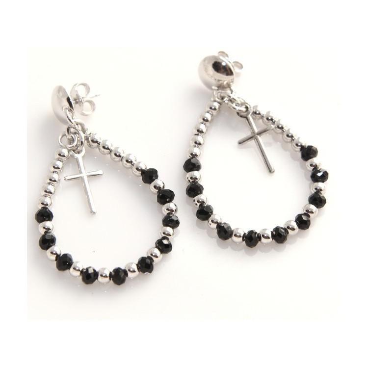 NSA|Argento 925 : orecchini donna rosario palline goccia e croce