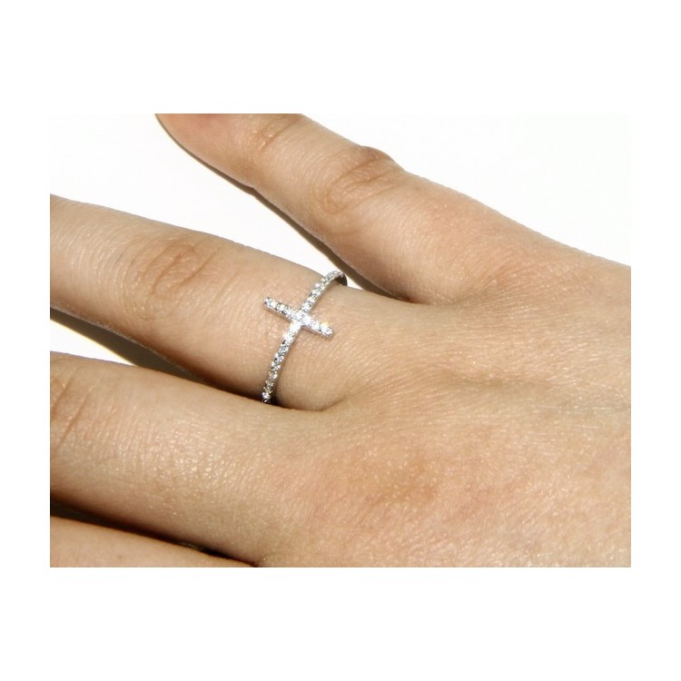 NSA|925 Rhodium-plated: Ring woman with microsetting cross zircons