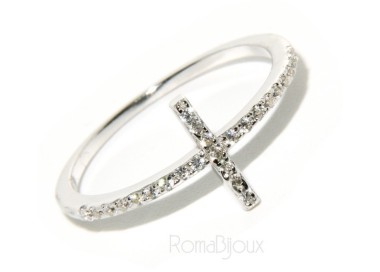 NSA|925 Rhodium-plated: Ring woman with microsetting cross zircons
