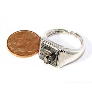 NSA|Ring 925 sterling silver men's little finger to the square skull size adjustable shield