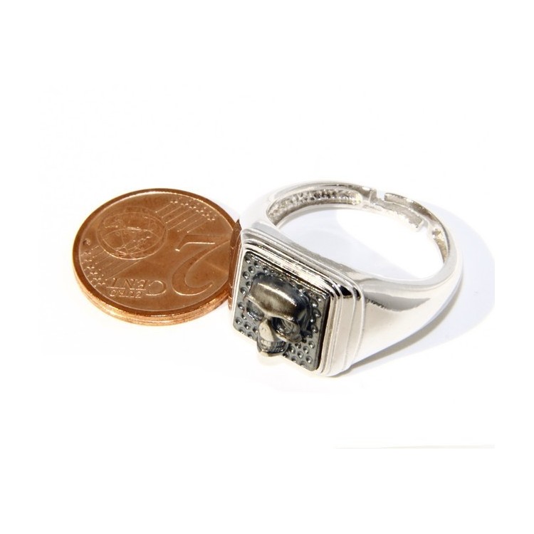 NSA|Ring 925 sterling silver men's little finger to the square skull size adjustable shield