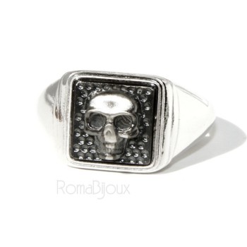 NSA|Ring 925 sterling silver men's little finger to the square skull size adjustable shield