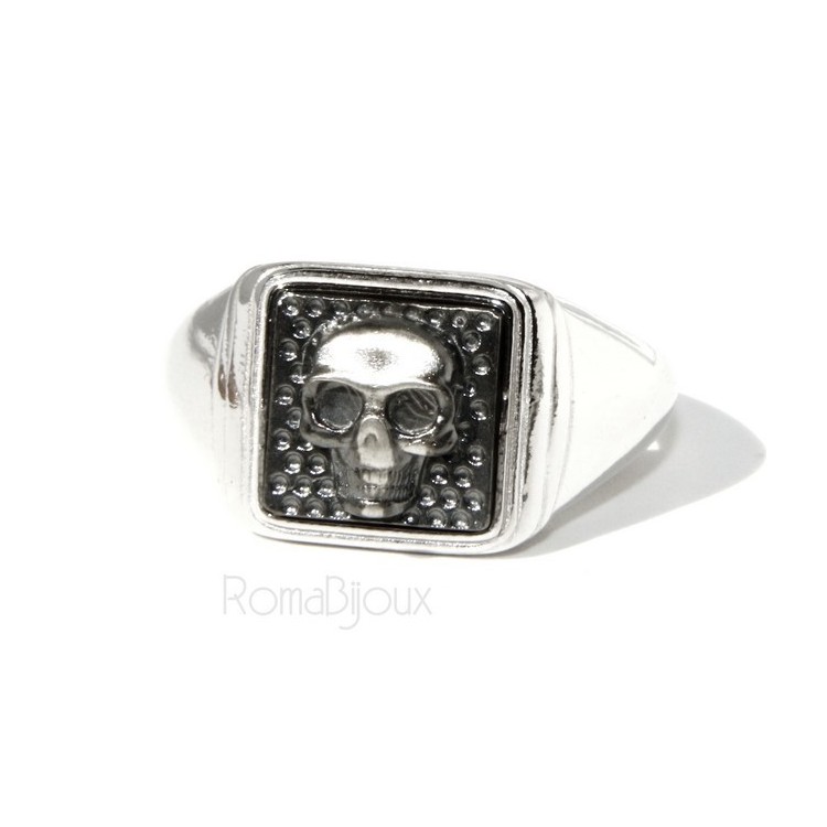 NSA|Ring 925 sterling silver men's little finger to the square skull size adjustable shield