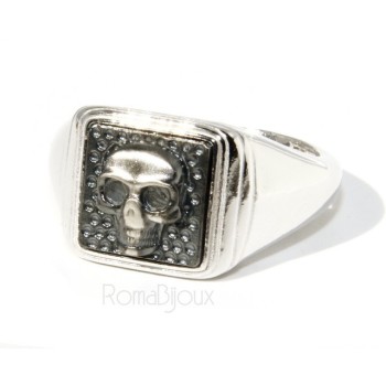 NSA|Ring 925 sterling silver men's little finger to the square skull size adjustable shield