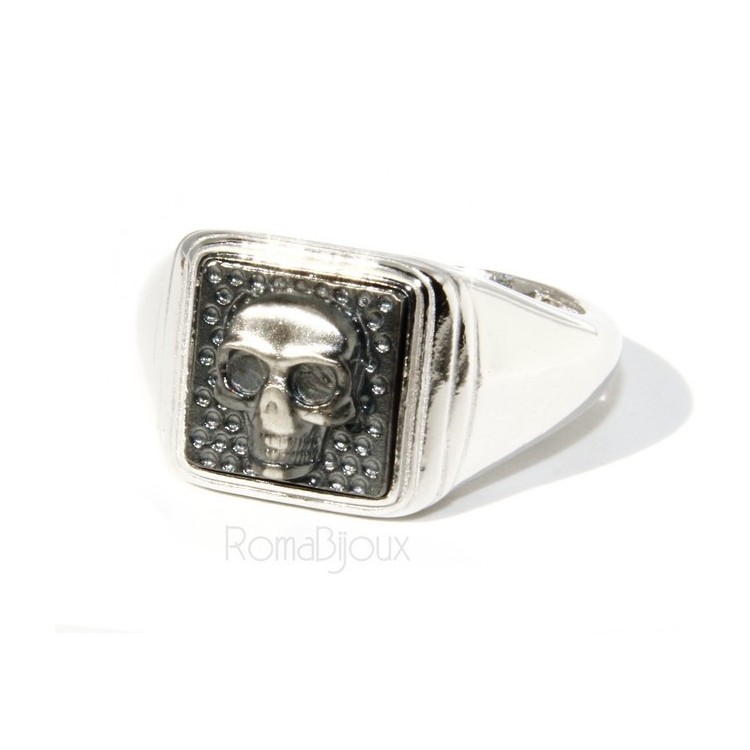 NSA|Ring 925 sterling silver men's little finger to the square skull size adjustable shield
